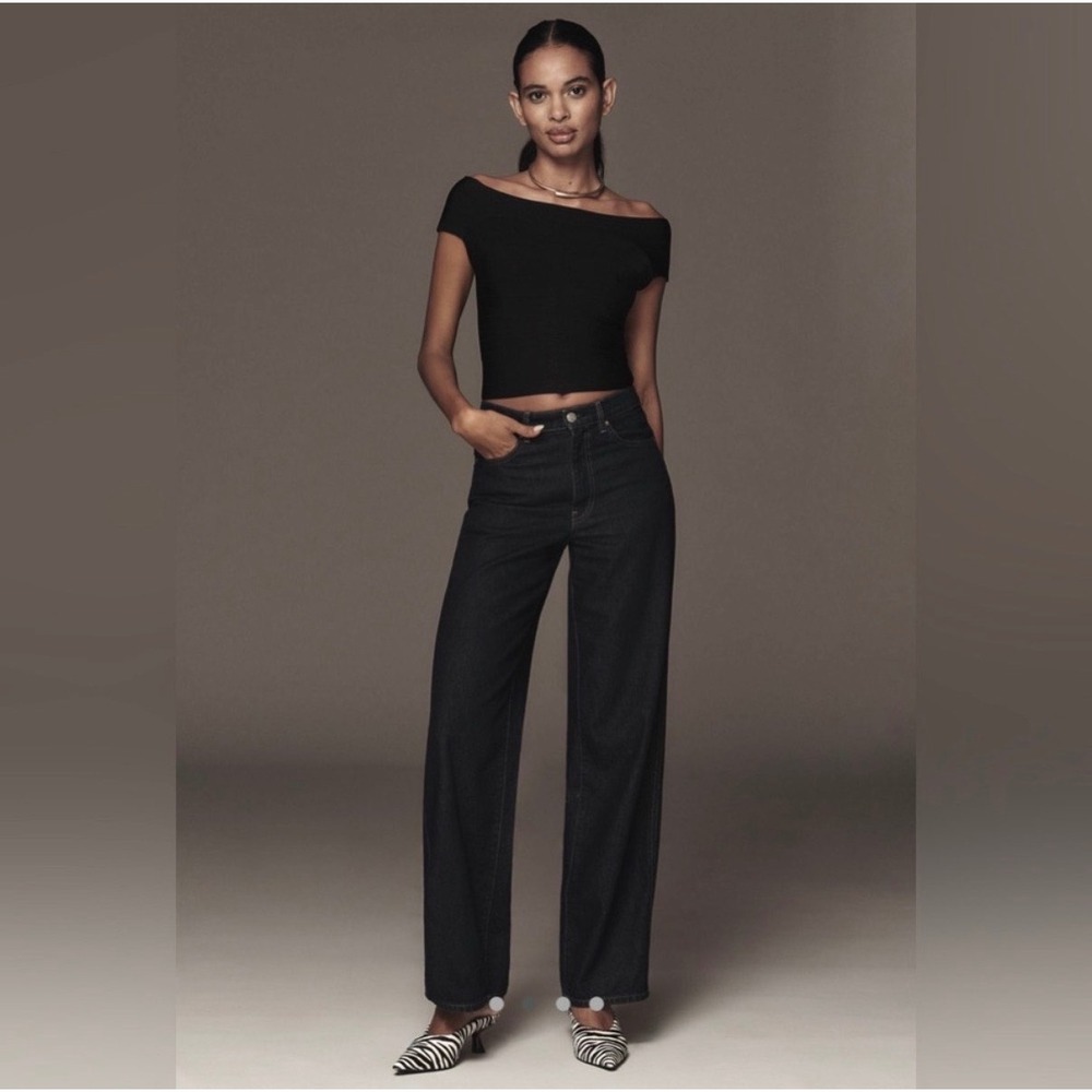 J24 Anthropologie Maeve Off The Shoulder Black Crop Top Sz M‎
